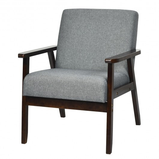 Solid Rubber Wood Fabric Accent Armchair-Gray LuxuryLifeWay Online Store