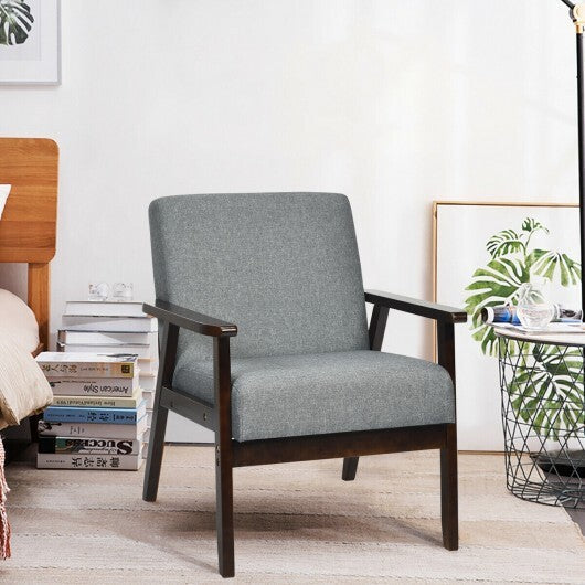 Solid Rubber Wood Fabric Accent Armchair-Gray LuxuryLifeWay Online Store