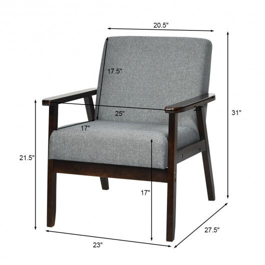 Solid Rubber Wood Fabric Accent Armchair-Gray LuxuryLifeWay Online Store
