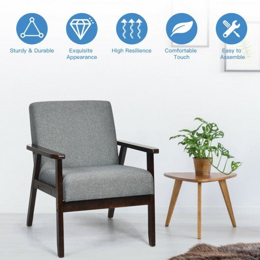 Solid Rubber Wood Fabric Accent Armchair-Gray LuxuryLifeWay Online Store