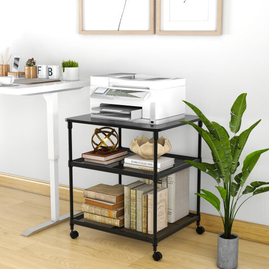 3 Tier Printer Stand Rolling Fax Cart with Adjustable Shelf and Swivel Wheels-Black LuxuryLifeWay Online Store