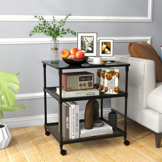 3 Tier Printer Stand Rolling Fax Cart with Adjustable Shelf and Swivel Wheels-Black LuxuryLifeWay Online Store