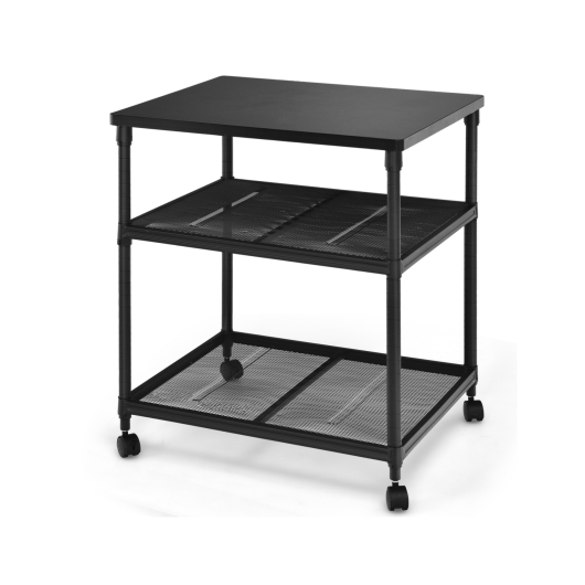 3 Tier Printer Stand Rolling Fax Cart with Adjustable Shelf and Swivel Wheels-Black LuxuryLifeWay Online Store
