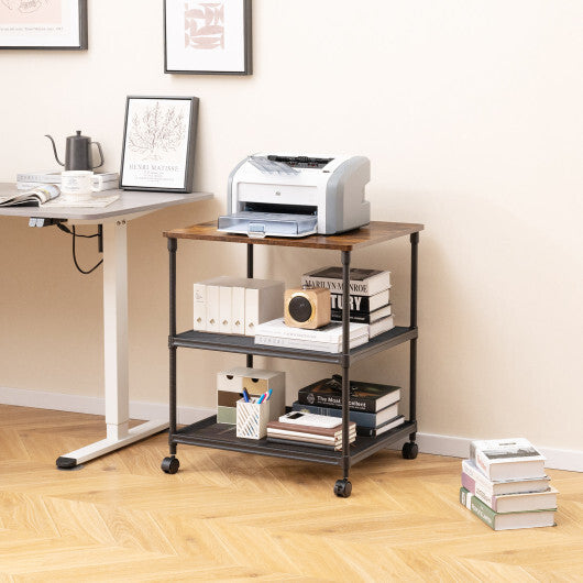 3 Tier Printer Stand Rolling Fax Cart with Adjustable Shelf and Swivel Wheels-Black LuxuryLifeWay Online Store