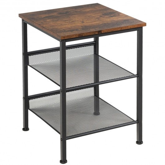3-Tier Industrial End Table with Mesh Shelves and Adjustable Shelves LuxuryLifeWay Online Store