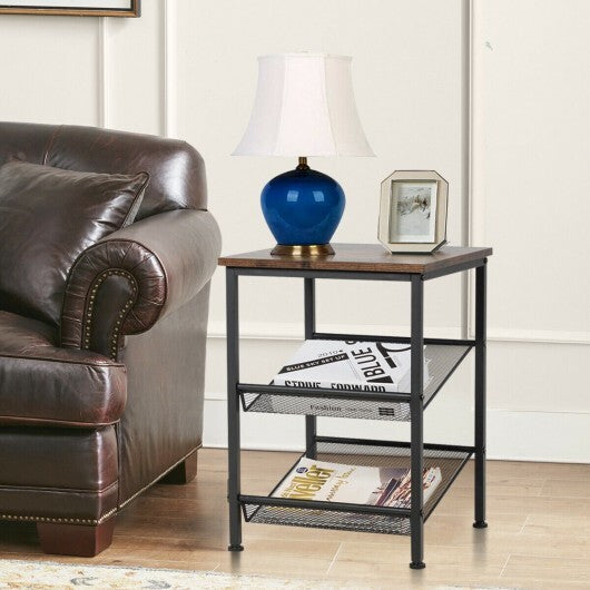 3-Tier Industrial End Table with Mesh Shelves and Adjustable Shelves LuxuryLifeWay Online Store