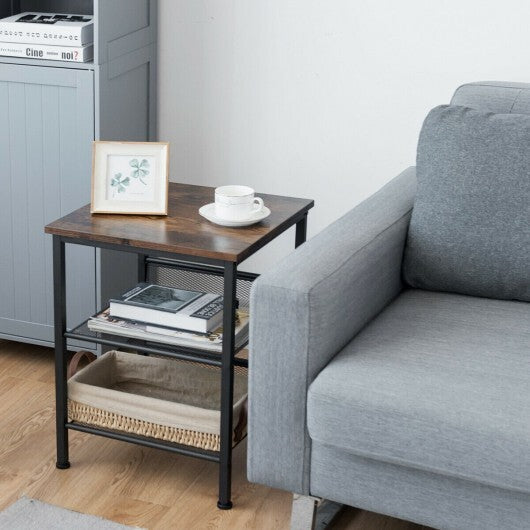 3-Tier Industrial End Table with Mesh Shelves and Adjustable Shelves LuxuryLifeWay Online Store