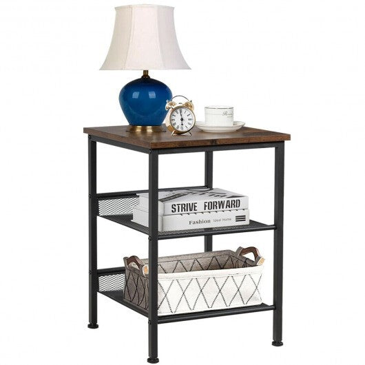 3-Tier Industrial End Table with Mesh Shelves and Adjustable Shelves LuxuryLifeWay Online Store