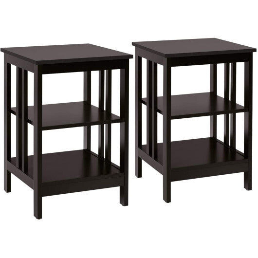 2 Pieces 3-Tier Nightstand with Reinforced Bars and Stable Structure-Dark Brown LuxuryLifeWay Online Store