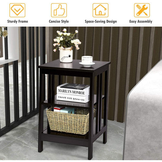 2 Pieces 3-Tier Nightstand with Reinforced Bars and Stable Structure-Dark Brown LuxuryLifeWay Online Store
