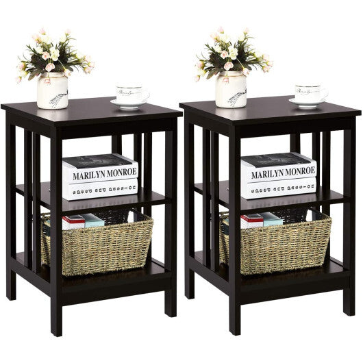 2 Pieces 3-Tier Nightstand with Reinforced Bars and Stable Structure-Dark Brown LuxuryLifeWay Online Store
