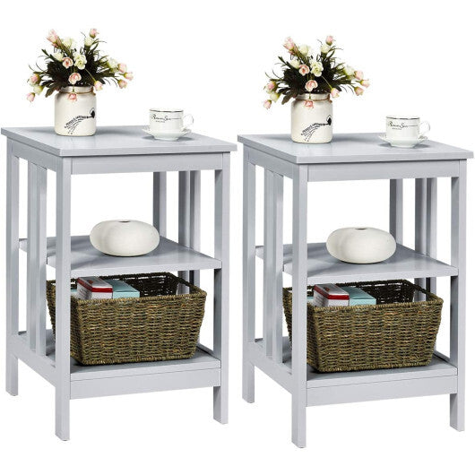 2 Pieces 3-Tier Nightstand with Reinforced Bars and Stable Structure-Dark Brown LuxuryLifeWay Online Store