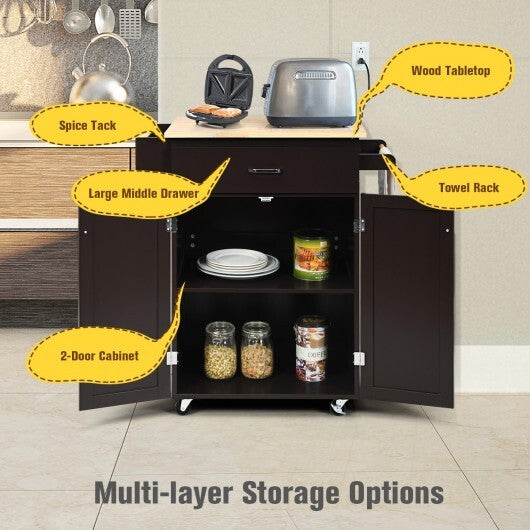 Utility Rolling Storage Cabinet Kitchen Island Cart with Spice Rack-White LuxuryLifeWay Online Store