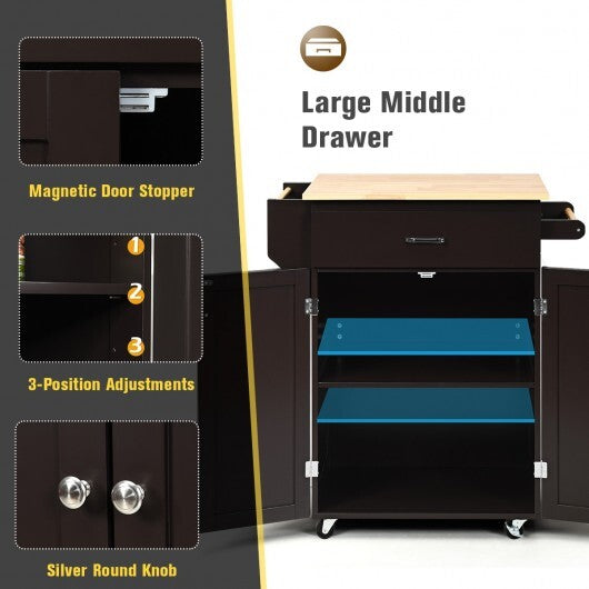 Utility Rolling Storage Cabinet Kitchen Island Cart with Spice Rack-White LuxuryLifeWay Online Store