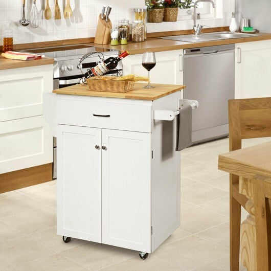 Utility Rolling Storage Cabinet Kitchen Island Cart with Spice Rack-White LuxuryLifeWay Online Store