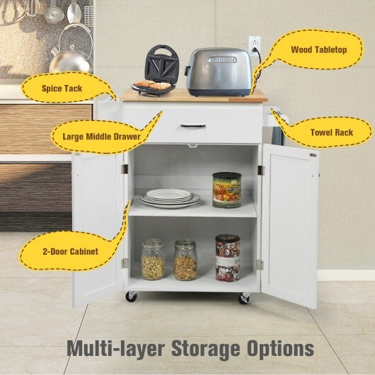 Utility Rolling Storage Cabinet Kitchen Island Cart with Spice Rack-White LuxuryLifeWay Online Store