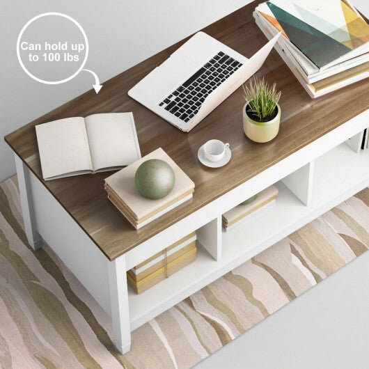Coffee Table with Hidden Storage Compartment-White