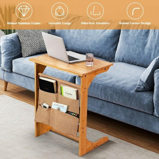 Bamboo Sofa Table End Table Bedside Table with Storage Bag - Color: Natural LuxuryLifeWay Online Store