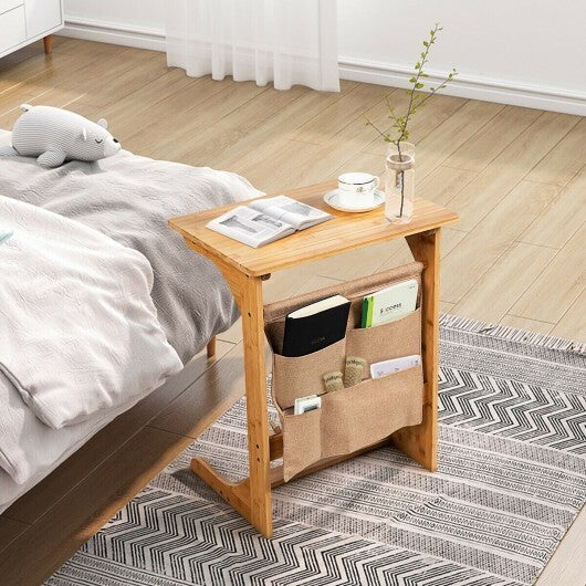Bamboo Sofa Table End Table Bedside Table with Storage Bag - Color: Natural LuxuryLifeWay Online Store