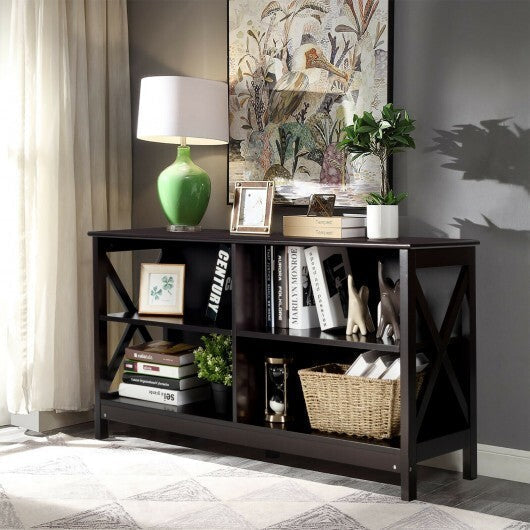 Wooden TV Stand Entertainment for TVs up to 55 Inch with X-Shaped Frame-Rustic Brown LuxuryLifeWay Online Store