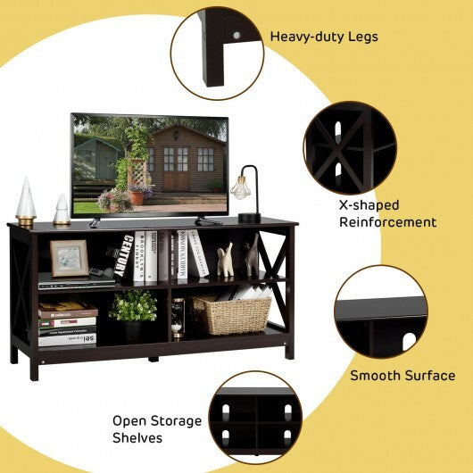 Wooden TV Stand Entertainment for TVs up to 55 Inch with X-Shaped Frame-Rustic Brown LuxuryLifeWay Online Store