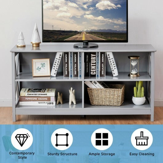 Wooden TV Stand Entertainment for TVs up to 55 Inch with X-Shaped Frame-Rustic Brown LuxuryLifeWay Online Store