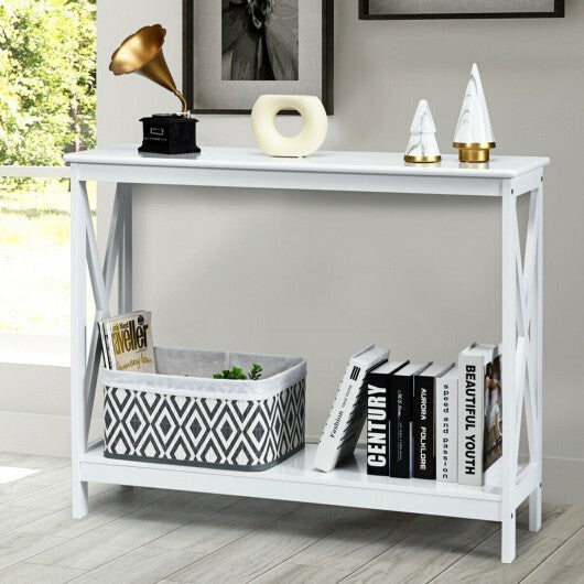 2-Tier Console X-Design Sofa Side Accent Table-White LuxuryLifeWay Online Store