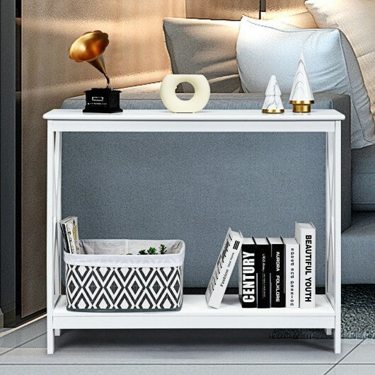 2-Tier Console X-Design Sofa Side Accent Table-White LuxuryLifeWay Online Store