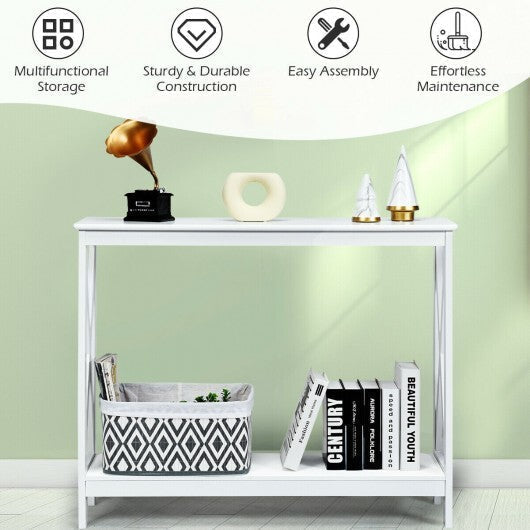 2-Tier Console X-Design Sofa Side Accent Table-White LuxuryLifeWay Online Store