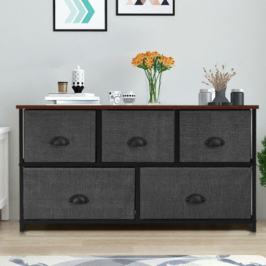 Dresser Storage Tower with 5 Foldable Cloth Storage Cubes-Black LuxuryLifeWay Online Store