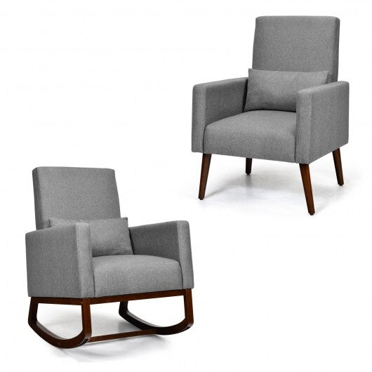 2-in-1 Fabric Upholstered Rocking Chair with Pillow-Beige LuxuryLifeWay Online Store