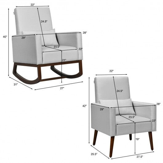 2-in-1 Fabric Upholstered Rocking Chair with Pillow-Light Gray - Color: Light Gray LuxuryLifeWay Online Store