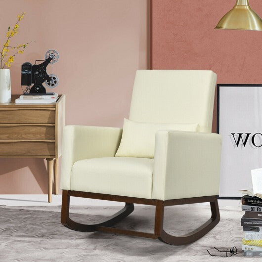 2-in-1 Fabric Upholstered Rocking Chair with Pillow-Beige LuxuryLifeWay Online Store