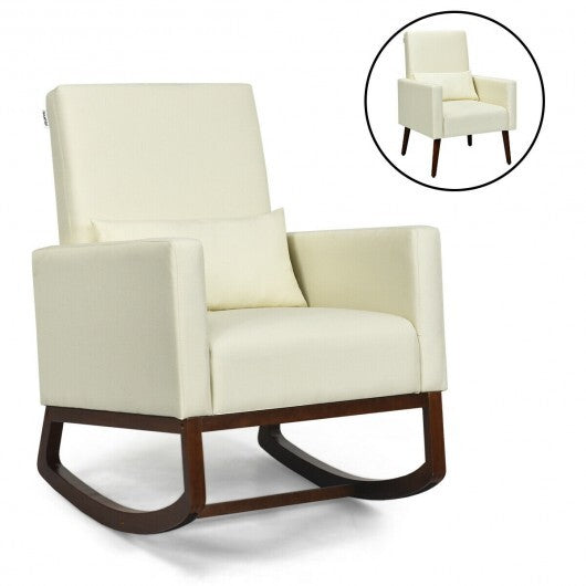 2-in-1 Fabric Upholstered Rocking Chair with Pillow-Beige LuxuryLifeWay Online Store