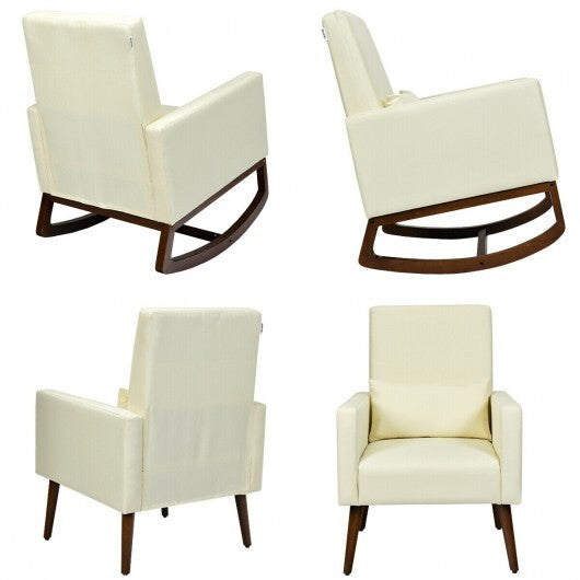 2-in-1 Fabric Upholstered Rocking Chair with Pillow-Beige LuxuryLifeWay Online Store