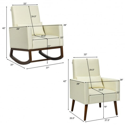 2-in-1 Fabric Upholstered Rocking Chair with Pillow-Beige LuxuryLifeWay Online Store