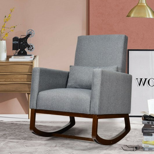 2-in-1 Fabric Upholstered Rocking Chair with Pillow-Beige LuxuryLifeWay Online Store