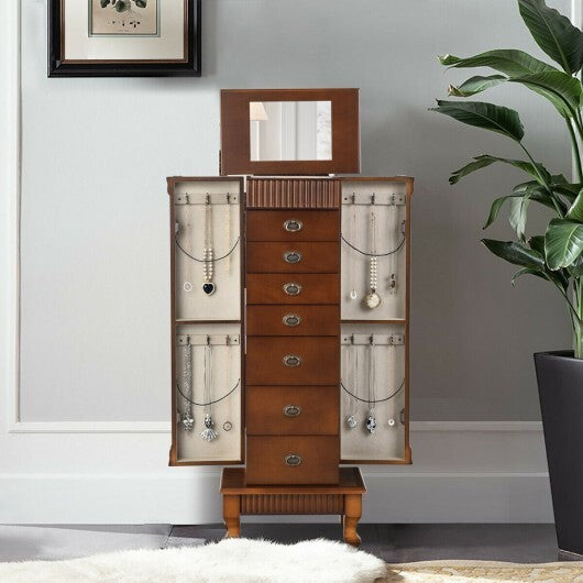 Wooden Jewelry Armoire Cabinet Storage Chest with Drawers and Swing Doors-Brown LuxuryLifeWay Online Store