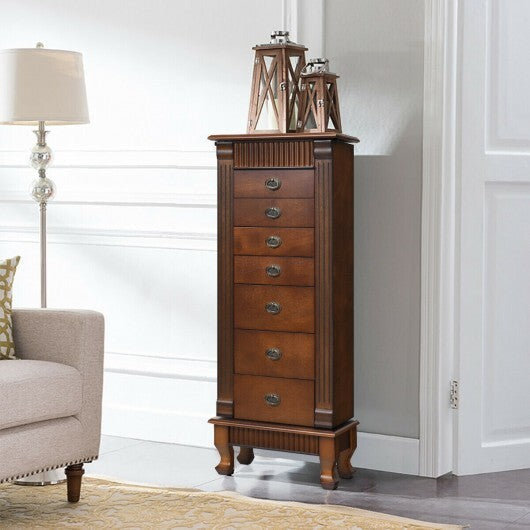 Wooden Jewelry Armoire Cabinet Storage Chest with Drawers and Swing Doors-Brown LuxuryLifeWay Online Store