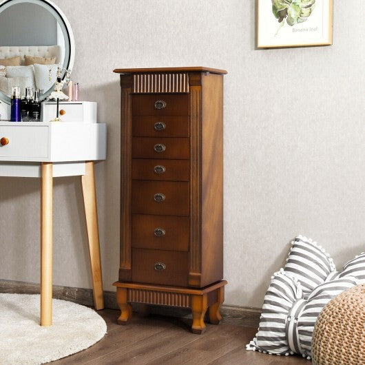 Wooden Jewelry Armoire Cabinet Storage Chest with Drawers and Swing Doors-Brown LuxuryLifeWay Online Store