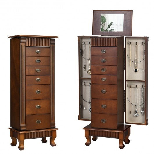 Wooden Jewelry Armoire Cabinet Storage Chest with Drawers and Swing Doors-Brown LuxuryLifeWay Online Store