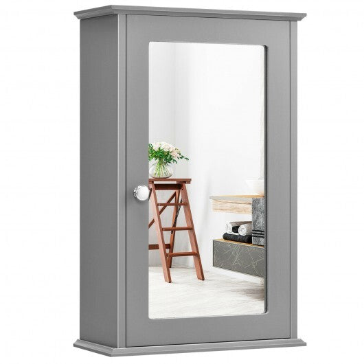 Bathroom Wall Cabinet with Single Mirror Door-Gray - Color: Gray LuxuryLifeWay Online Store