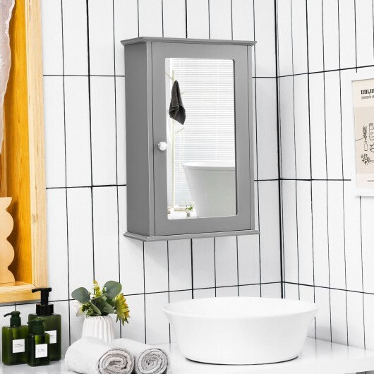 Bathroom Wall Cabinet with Single Mirror Door-Gray - Color: Gray LuxuryLifeWay Online Store