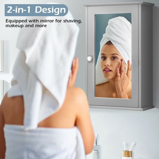 Bathroom Wall Cabinet with Single Mirror Door-Gray - Color: Gray LuxuryLifeWay Online Store
