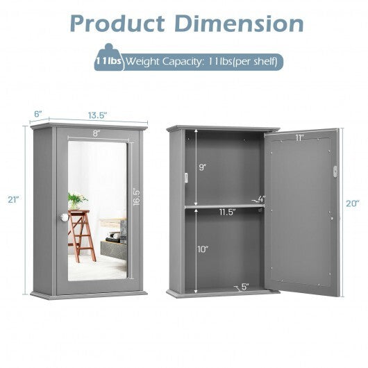 Bathroom Wall Cabinet with Single Mirror Door-Gray - Color: Gray LuxuryLifeWay Online Store