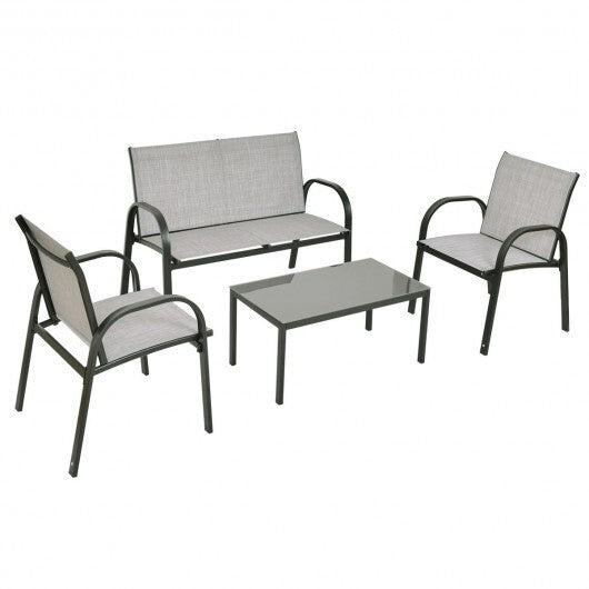 4 Pieces Patio Furniture Set with Glass Top Coffee Table-Black LuxuryLifeWay Online Store