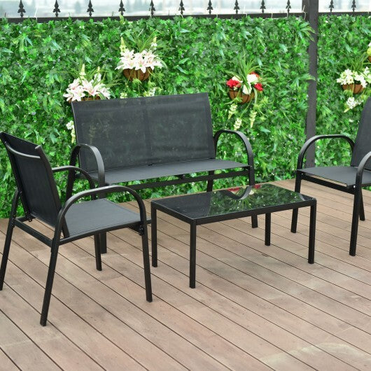 4 Pieces Patio Furniture Set with Glass Top Coffee Table-Black LuxuryLifeWay Online Store