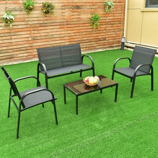 4 Pieces Patio Furniture Set with Glass Top Coffee Table-Black LuxuryLifeWay Online Store