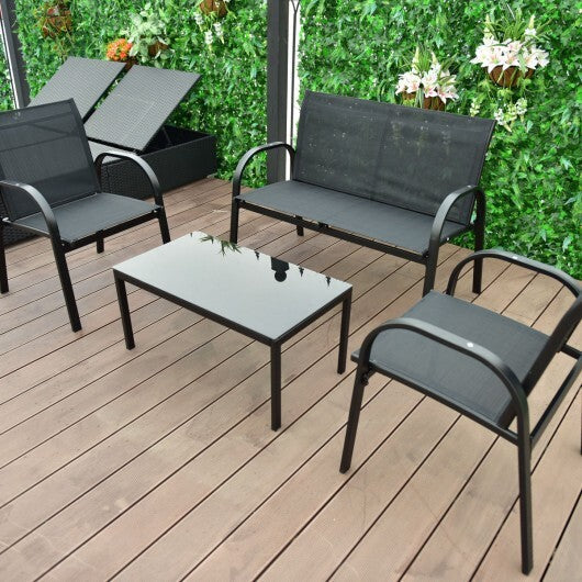 4 Pieces Patio Furniture Set with Glass Top Coffee Table-Black LuxuryLifeWay Online Store