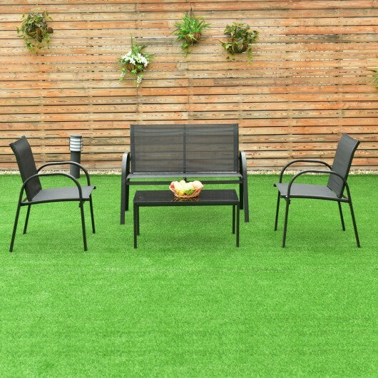 4 Pieces Patio Furniture Set with Glass Top Coffee Table-Black LuxuryLifeWay Online Store